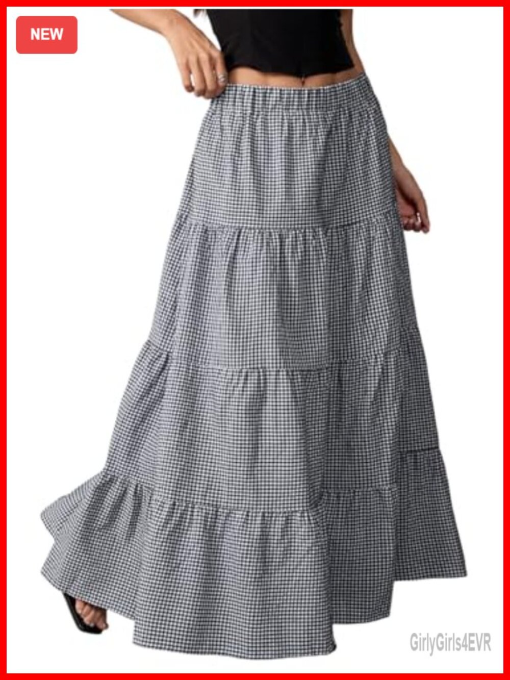 Women's Flowy Boho Maxi Skirt A-Line Ruffle Tiered Elastic High Waist Summer
